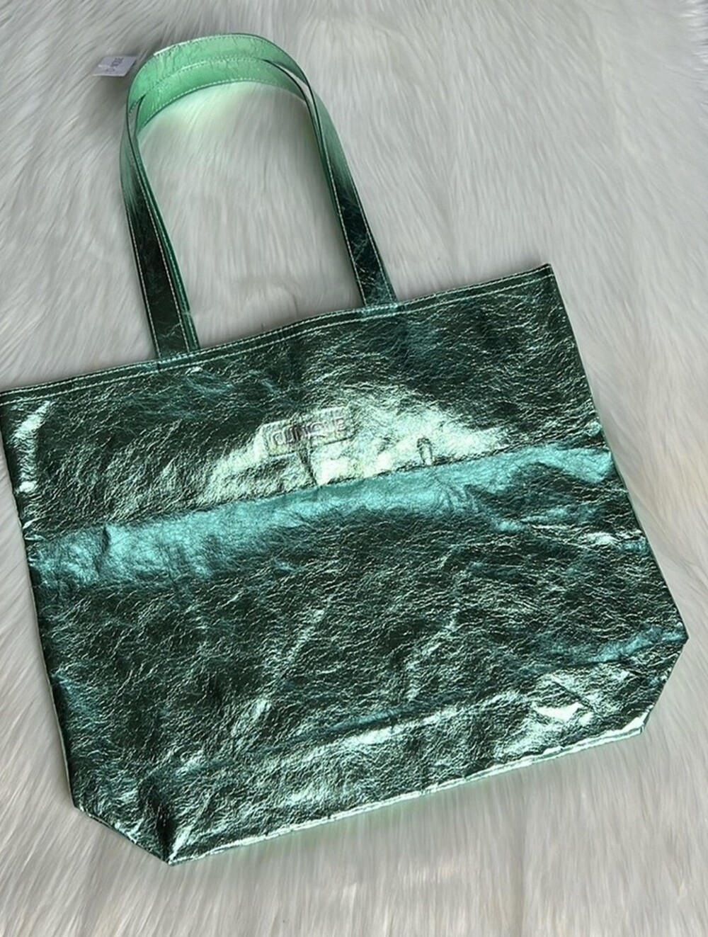 Clinique limited-edition metallic green tote bag New